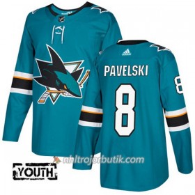 Barn Ishockey San Jose Sharks Tröja Joe Pavelski 8 Adidas 2017-2018 Teal Authentic